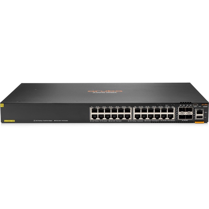 HPE 6200F 24G Class4 PoE 4SFP+ 370W Switch - 24 Ports - Manageable - Gigabit Ethernet, 10 Gigabit Ethernet - 10/100/1000Base-T, 10GBase-X - Refurbished - 3 Layer Supported - Modular - 370 W PoE Budget - Twisted Pair, Optical Fiber - PoE Ports