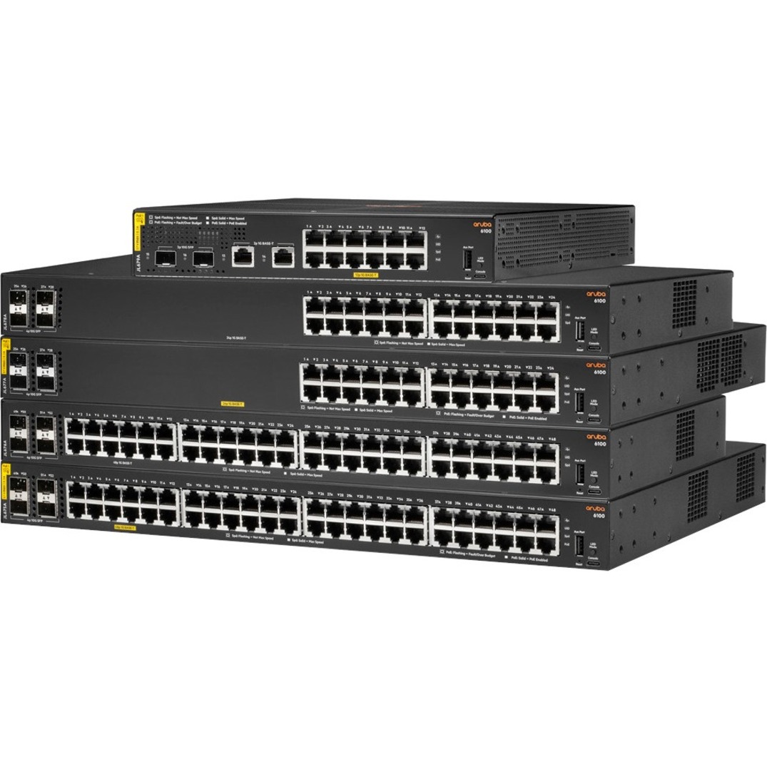 HPE 6100 Ethernet Switch - 12 Ports - Manageable - 2 Layer Supported - Modular - 21.90 W Power Consumption - 139 W PoE Budget - Optical Fiber, Twisted Pair - PoE Ports - 1U - Wall Mountable, Rack-mountable, Surface Mount - Lifetime Limited Warranty