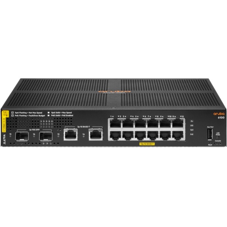 HPE 6100 Ethernet Switch - 12 Ports - Manageable - 2 Layer Supported - Modular - 21.90 W Power Consumption - 139 W PoE Budget - Optical Fiber, Twisted Pair - PoE Ports - 1U - Wall Mountable, Rack-mountable, Surface Mount - Lifetime Limited Warranty