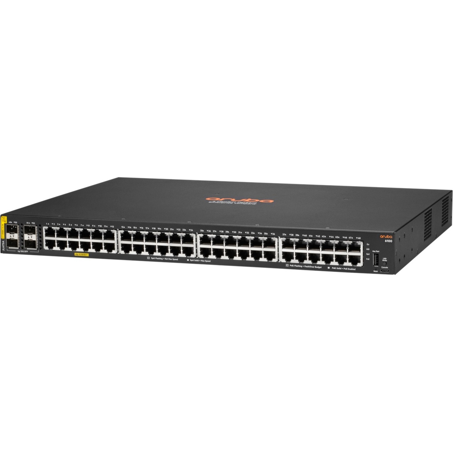 HPE 6100 48G Class4 PoE 4SFP+ 370W Switch - 48 Ports - Manageable - Gigabit Ethernet, 10 Gigabit Ethernet - 10/100/1000Base-T