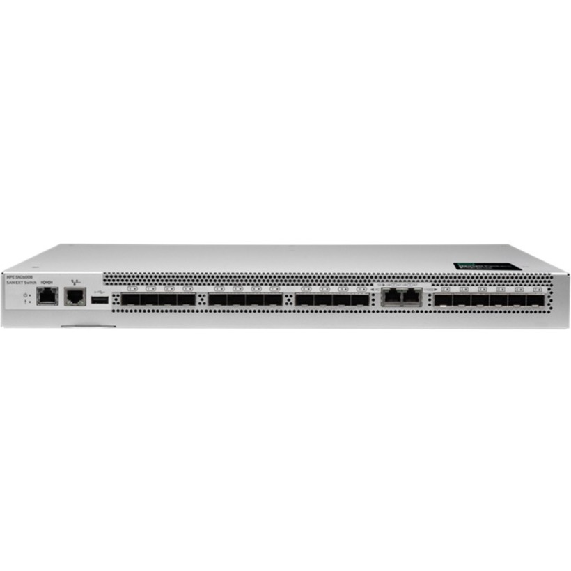 HPE SN2600B 32Gb 12/4 4-port 16Gb Short Wave SFP+ SAN Extension Switch - 20 Ports - 16 Gbit/s - 12 Fiber Channel Ports - 8 x RJ-45 - 10 Gigabit Ethernet - 4 x Total Expansion Slots - Rack-mountable - 1U - 1 Year