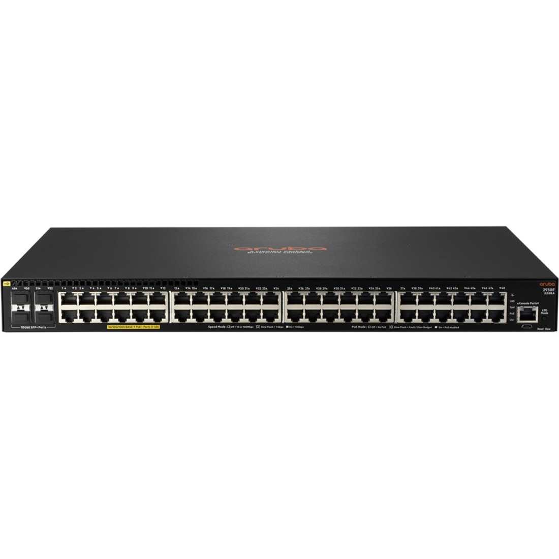 HPE 2930F 48G PoE+ 4SFP+ 740W Switch - 48 Ports - Manageable - Gigabit Ethernet, 10 Gigabit Ethernet - 10GBase-X, 10/100/1000Base-T - 3 Layer Supported - Modular - 980 W Power Consumption - 740 W PoE Budget - Twisted Pair, Optical Fiber - PoE Ports - 1U - Rack-mountable