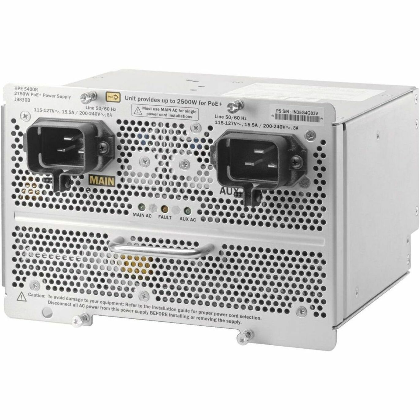 Aruba Networking 5400R 2750W PoE+ zl2 Power Supply - 2750 W