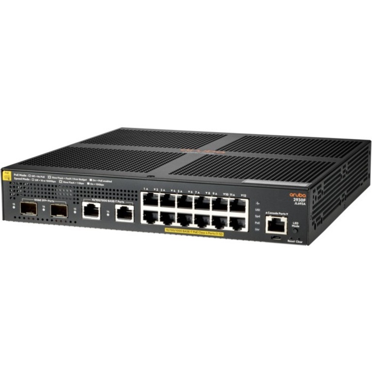 HPE 2930F 12G PoE+ 2G/2SFP+ Switch - 16 Ports - Manageable - 3 Layer Supported - Modular - 170 W Power Consumption - Twisted Pair, Optical Fiber - 1U - Rack-mountable