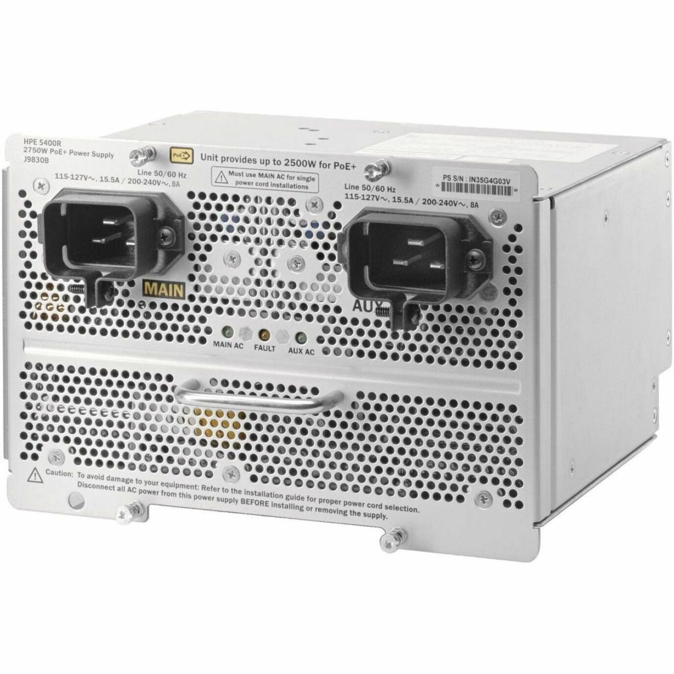 Aruba Networking 5400R 2750W PoE+ zl2 Power Supply - 2750 W