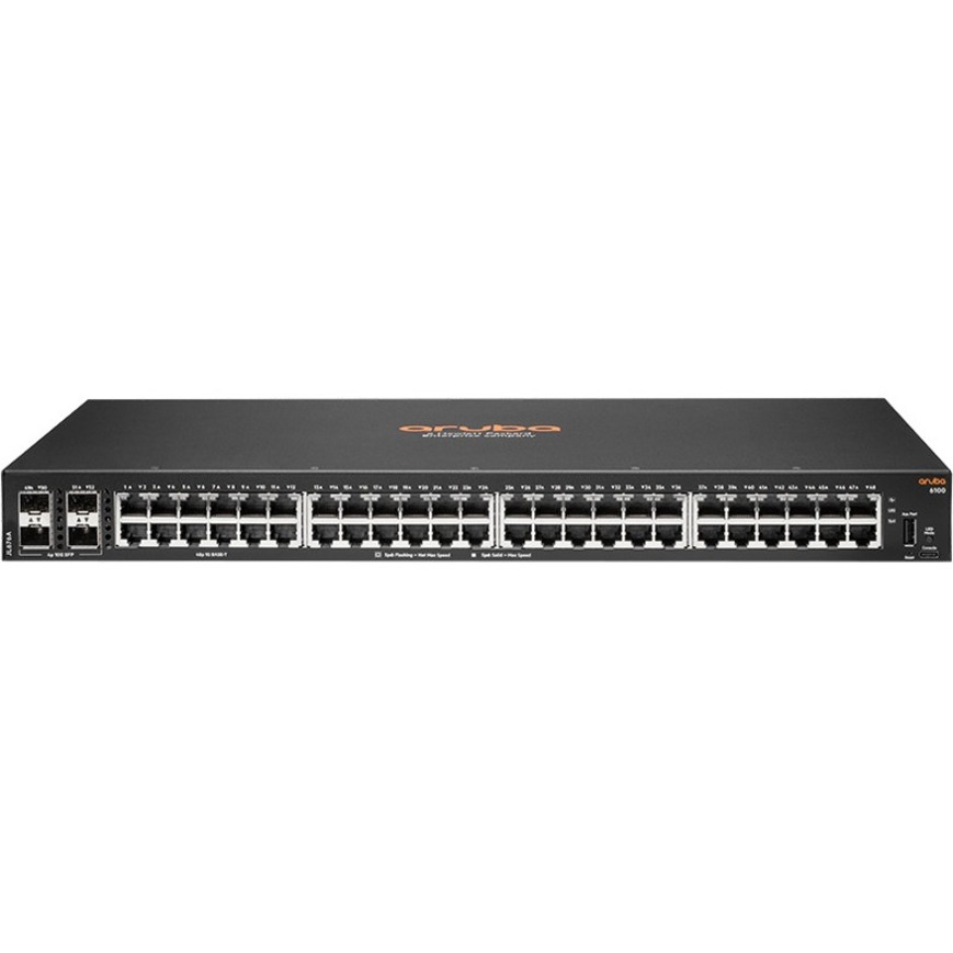 HPE 6100 48G 4SFP+ Switch - 48 Ports - 3 Layer Supported - Modular - 44.20 W Power Consumption - Twisted Pair, Optical Fiber - 1U - Rack-mountable, Wall Mountable
