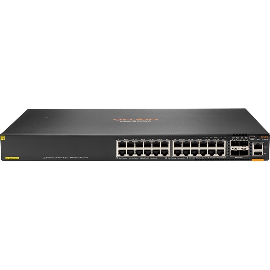 HPE 6200F 24G Class4 PoE 4SFP+ 370W Switch - 24 Ports - Manageable - Gigabit Ethernet, 10 Gigabit Ethernet - 10/100/1000Base-T, 10GBase-X - 3 Layer Supported - Modular - 65 W Power Consumption - 370 W PoE Budget - Twisted Pair, Optical Fiber - PoE Ports - Rack-mountable
