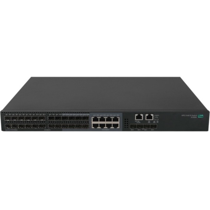 HPE FlexNetwork 5140 24G SFP w/8G Combo 4SFP+ EI Switch - 8 Ports - Manageable - Gigabit Ethernet, 10 Gigabit Ethernet - 10/100/1000Base-T, 1000Base-X, 10GBase-X - 3 Layer Supported - Modular - 24 SFP Slots - 30 W Power Consumption - Optical Fiber, Twisted Pair - 1U - Rack-mountable, Cabinet Mount