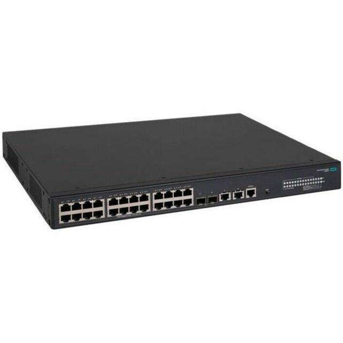 HPE Comware Switch 24G POE+2SFP+2XGT EI 5140 - 26 Ports - Manageable - Gigabit Ethernet, 2.5 Gigabit Ethernet, 5 Gigabit Ethernet, 10 Gigabit Ethernet - 10Base-T, 100Base-TX, 1000Base-T, 2.5GBase-T, 5GBase-T, 10GBase-T, 10GBase-X - 3 Layer Supported - 420 W Power Consumption - 370 W PoE Budget - Optical Fiber, Twisted Pair - PoE Ports - 1U - Rack-mountable - Lifetime Limited Warranty