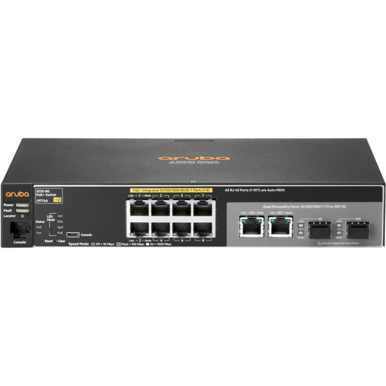 HPE 2530 8G PoE+ Switch - 8 Ports - Manageable - Gigabit Ethernet - 1000Base-X - Refurbished - 2 Layer Supported - Modular -