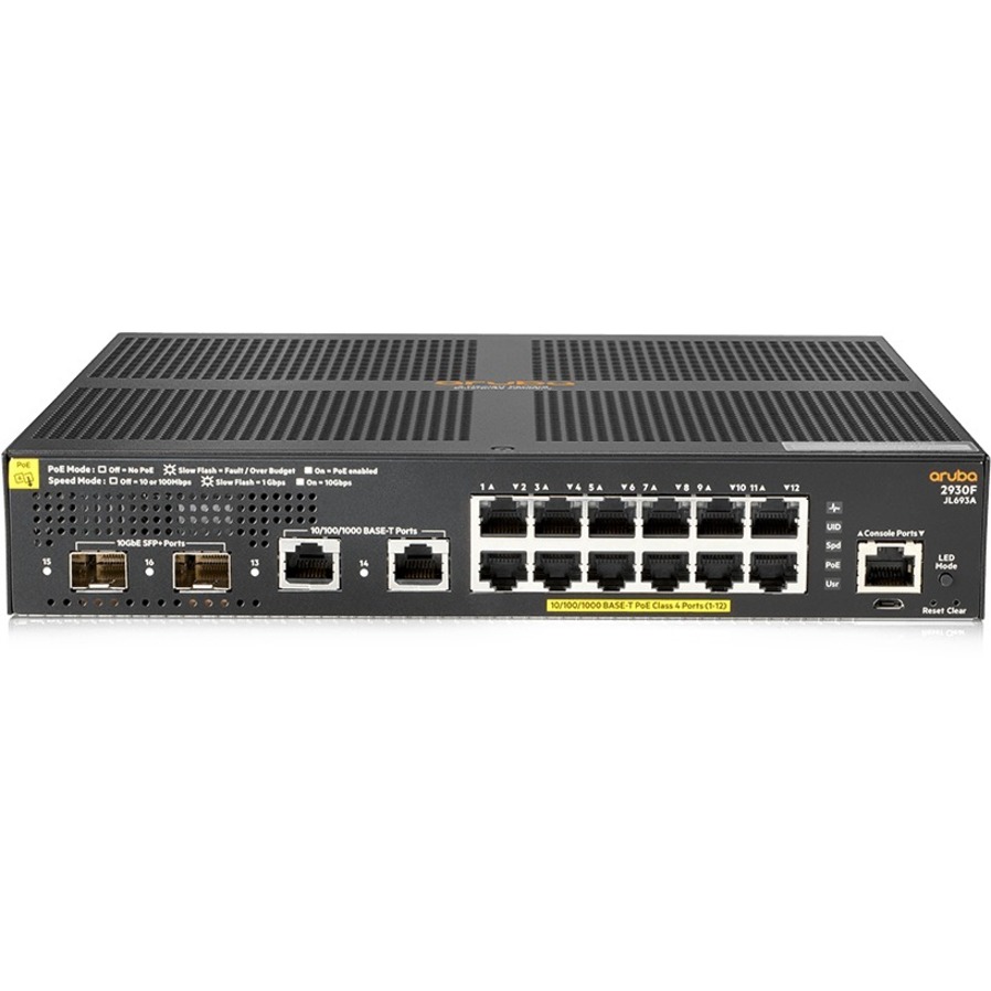 HPE 2930F 12G PoE+ 2G/2SFP+ Switch - 16 Ports - Manageable - Refurbished - 3 Layer Supported - Modular - 170 W Power Consumption - Twisted Pair, Optical Fiber - Rack-mountable