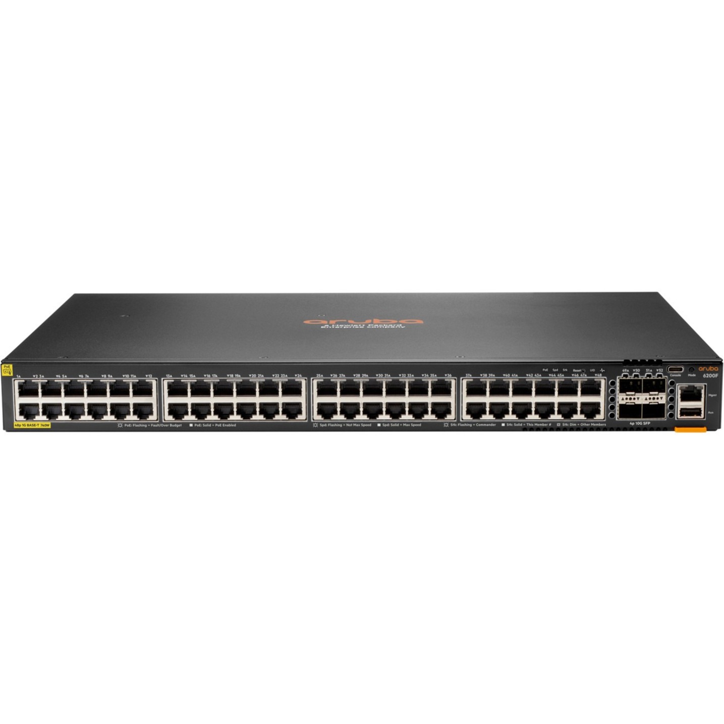 HPE 6200F 48G Class4 PoE 4SFP+ 740W Switch - 48 Ports - Manageable - Gigabit Ethernet, 10 Gigabit Ethernet - 10/100/1000Base-T, 10GBase-X - Refurbished - 3 Layer Supported - Modular - 76 W Power Consumption - Twisted Pair, Optical Fiber - PoE Ports - Rack-mountable