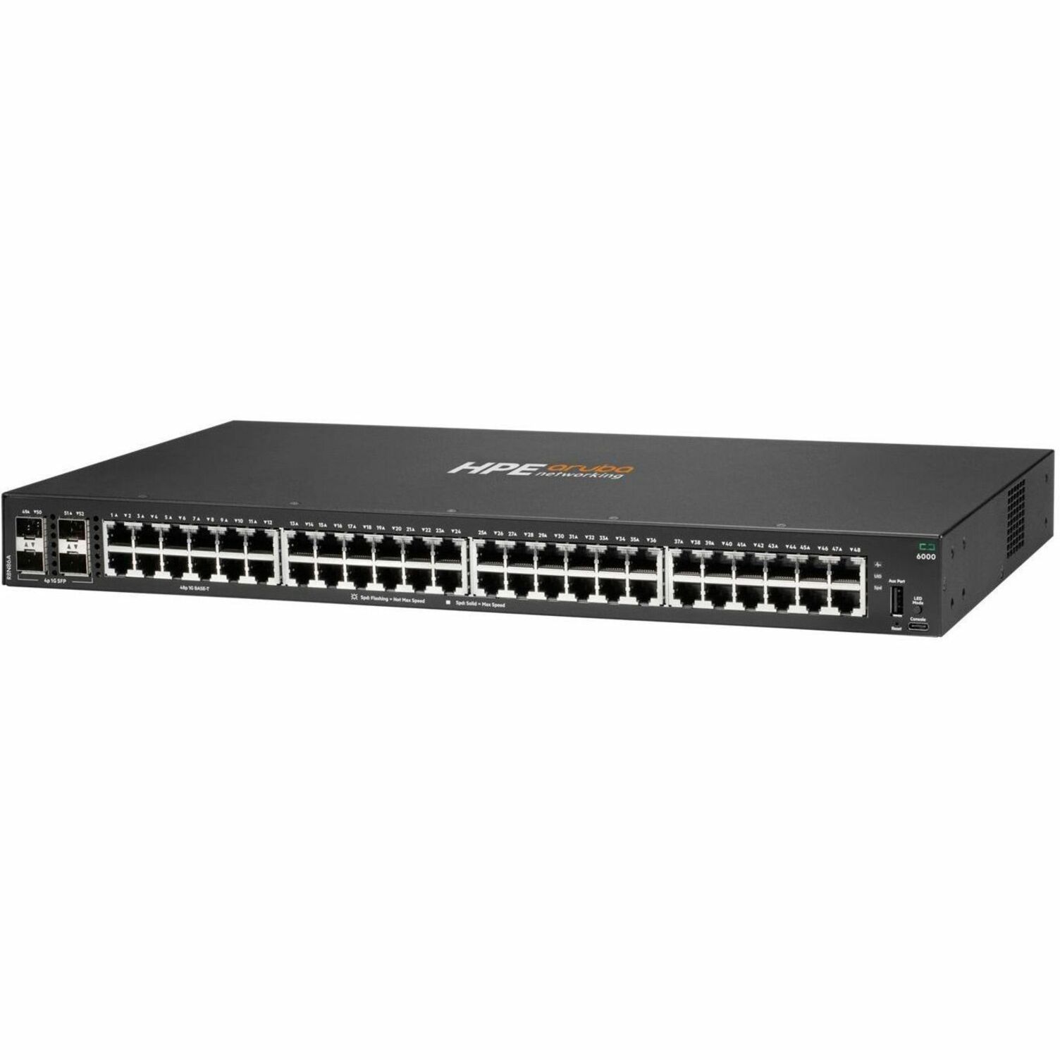 Aruba CX 6000 48G 4SFP Switch - 48 Ports - Manageable - Gigabit Ethernet - 10/100/1000Base-T, 1000Base-X - 2 Layer Supported - 4 SFP Slots - 44.20 W Power Consumption - Optical Fiber, Twisted Pair - 1U - Rack-mountable - Lifetime Limited Warranty