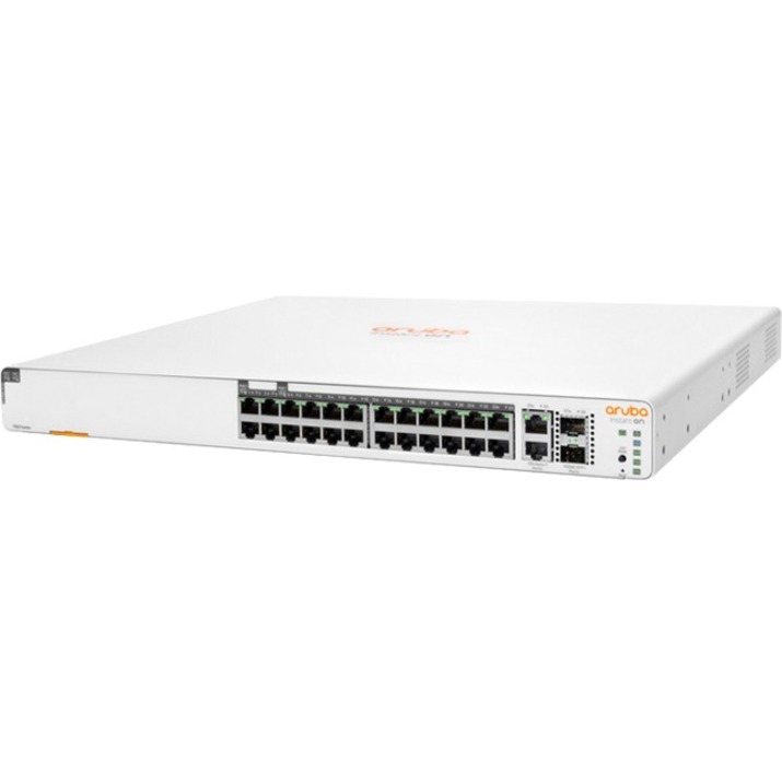 HPE Networking Instant On Switch 20p Gigabit CL4 4p Gigabit CL6 PoE 2p 10GBT 2p SFP+ 370W 1960 - 24 Ports - Manageable - 10 Gigabit Ethernet, Gigabit Ethernet - 10GBase-T, 10GBase-X, 10/100/1000Base-T - 2 Layer Supported - 80 W Power Consumption - 370 W PoE Budget - Optical Fiber, Twisted Pair - PoE Ports - Lifetime Limited Warranty