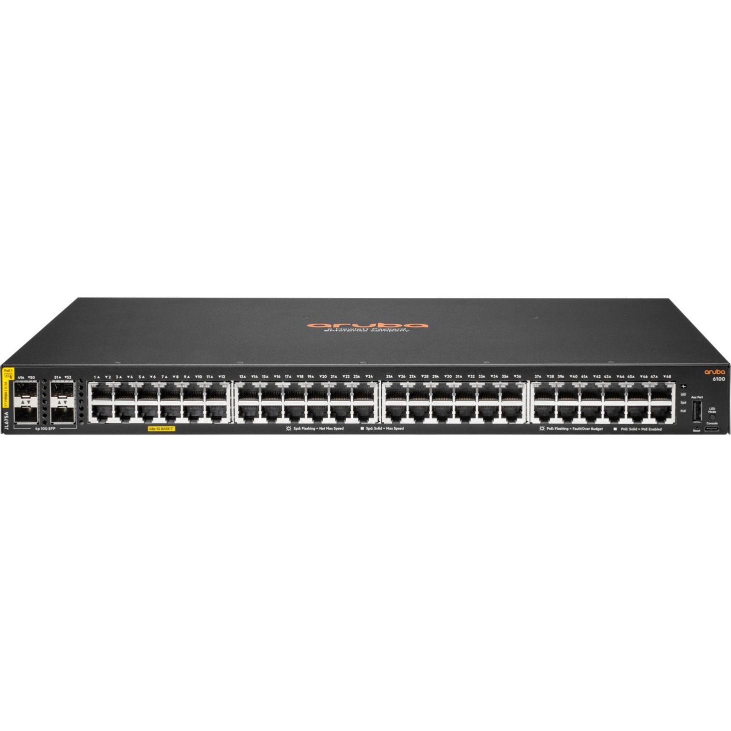 HPE 6100 48G Class4 PoE 4SFP+ 370W Switch - 48 Ports - 3 Layer Supported - Modular - 30.60 W Power Consumption - 370 W PoE Bu
