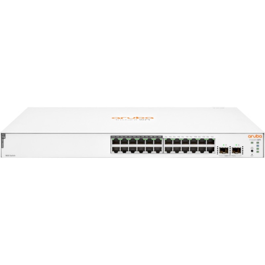 HPE Instant On 1830 24G 12p Class4 PoE 2SFP 195W Switch - 24 Ports - Manageable - Gigabit Ethernet - 1000Base-T, 1000Base-X - 2 Layer Supported - Modular - 2 SFP Slots - 244.60 W Power Consumption - 195 W PoE Budget - Optical Fiber, Twisted Pair - PoE Ports - 1U - Rack-mountable, Cabinet Mount, Table Top, Wall Mountable - Lifetime Limited Warranty