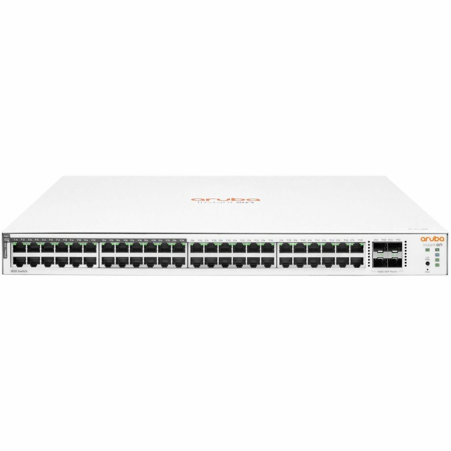 HPE Instant On 1830 48G 24p Class4 PoE 4SFP 370W Switch - 48 Ports - Manageable - Gigabit Ethernet - 1000Base-T, 1000Base-X - 2 Layer Supported - Modular - 4 SFP Slots - 462.50 W Power Consumption - 370 W PoE Budget - Optical Fiber, Twisted Pair - PoE Ports - 1U - Rack-mountable, Cabinet Mount, Table Top, Wall Mountable - Lifetime Limited Warranty