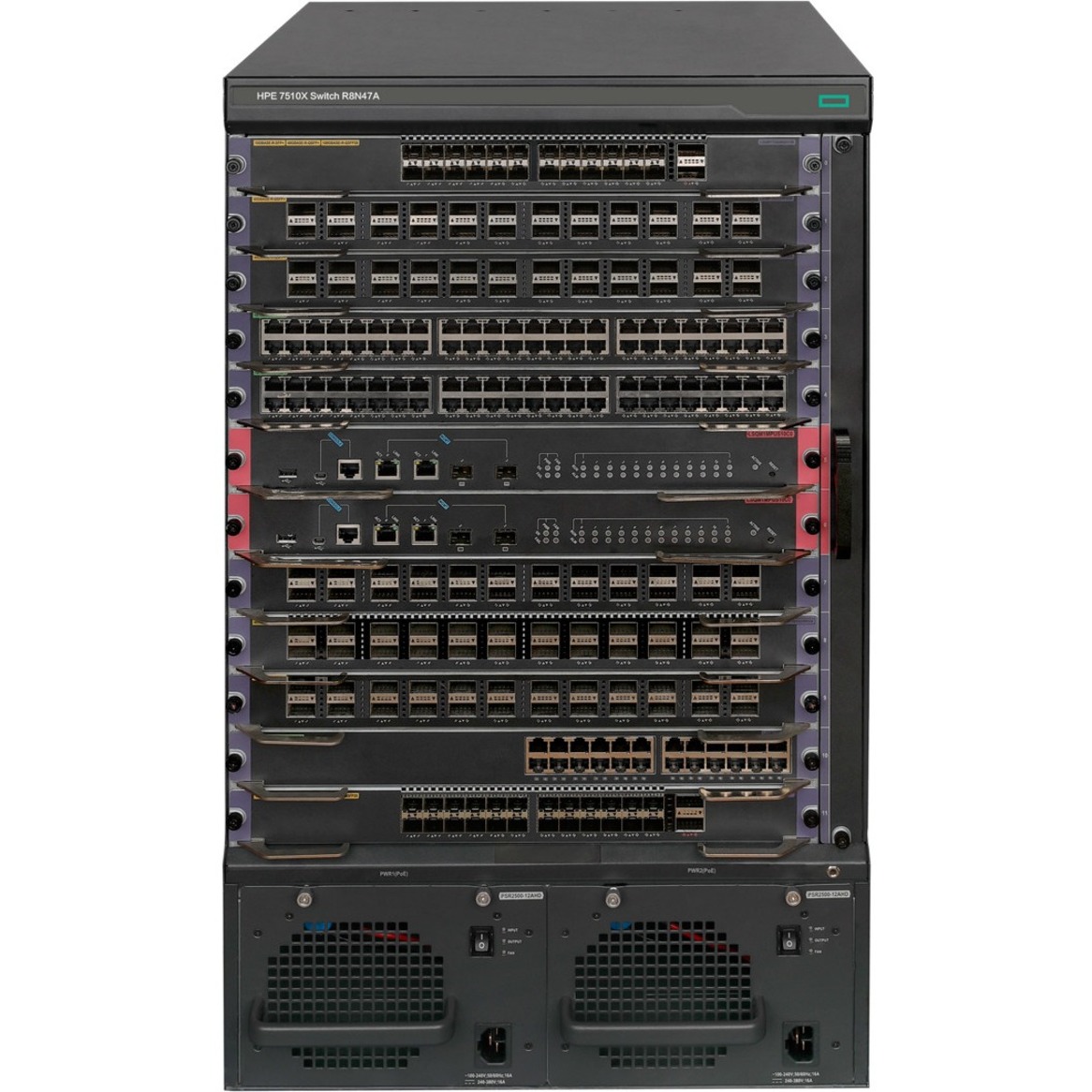 HPE FlexNetwork 7510X PoE Ethernet Switch 6 Slots Chassis - Manageable - 100 Gigabit Ethernet - 100GBase-X - 2 Layer Supported - Modular - 1400 W Power Consumption - Optical Fiber, Twisted Pair - PoE Ports - 16U - Rack-mountable, Cabinet Mount, Surface Mount