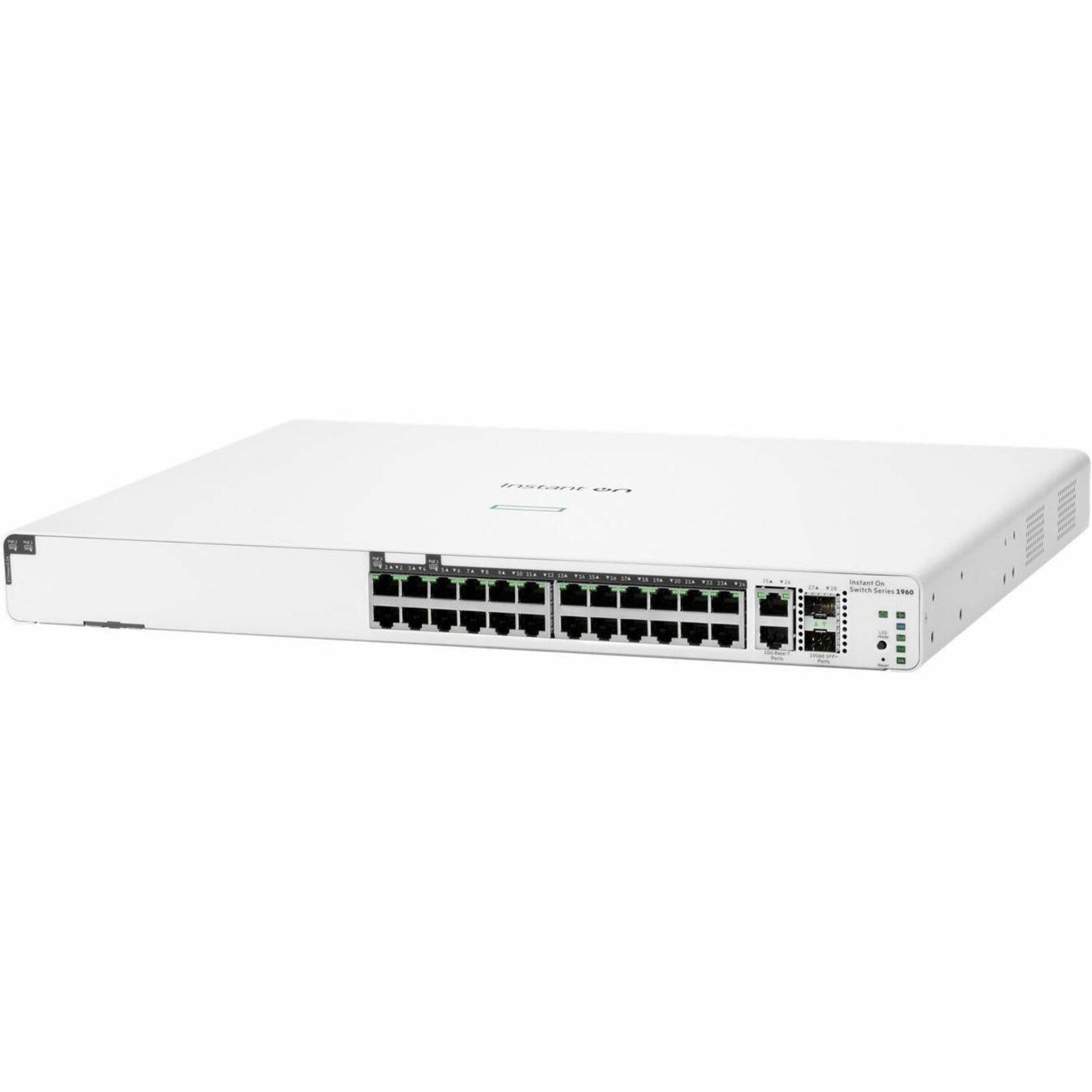 Aruba Instant On 1960 24G 20p Class4 4p Class6 PoE 2XGT 2SFP+ 370W Switch - 24 Ports - Manageable - 10 Gigabit Ethernet, Gigabit Ethernet - 10GBase-T, 10GBase-X, 10/100/1000Base-T - 2 Layer Supported - Modular - 80 W Power Consumption - 370 W PoE Budget - Optical Fiber, Twisted Pair - PoE Ports - White - Rack-mountable, Table Top, Wall Mountable, Under Table, Cabinet Mount - Lifetime Limited Warranty