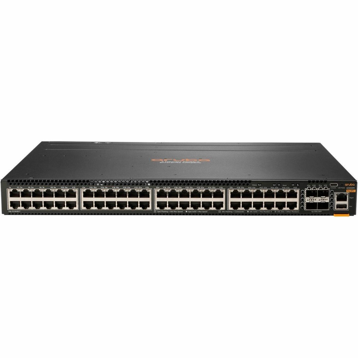 HPE CX 6300M 48G Power?to?Port Airflow 2 Fans 1 Power Supply Unit Bundle - 48 Ports - Manageable - Gigabit Ethernet, 10 Gigabit Ethernet, 25 Gigabit Ethernet, 50 Gigabit Ethernet - 10/100/1000Base-T, 10GBase-X, 25GBase-X, 50GBase-X, 1000Base-X - 3 Layer Supported - 4 SFP Slots - 75 W Power Consumption - 90 W PoE Budget - Twisted Pair, Optical Fiber - PoE Ports - 1U - Rack-mountable - TAA Compliant