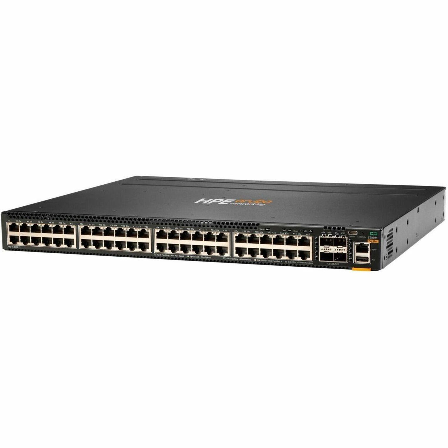 Aruba CX 6300M 48G Power-to-Port Airflow 2 Fans 1 Power Supply Unit Bundle - 48 Ports - Manageable - Gigabit Ethernet, 10 Gigabit Ethernet, 25 Gigabit Ethernet, 50 Gigabit Ethernet - 10/100/1000Base-T, 10GBase-X, 25GBase-X, 50GBase-X, 1000Base-X - 3 Layer Supported - 4 SFP Slots - 75 W Power Consumption - 90 W PoE Budget - Twisted Pair, Optical Fiber - PoE Ports - 1U - Rack-mountable - TAA Compliant