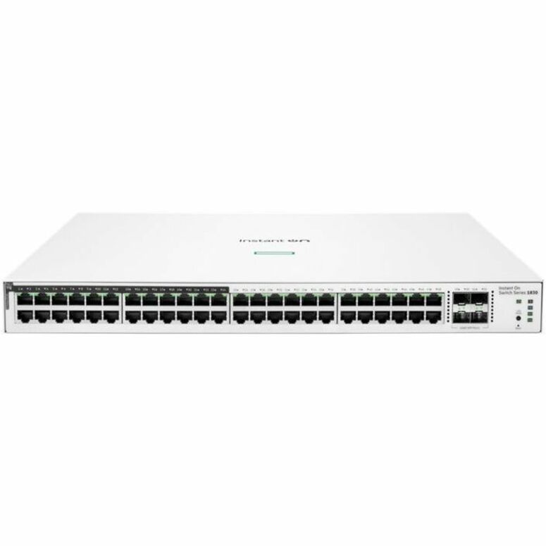 Aruba Instant On 1830 48G 24p Class4 PoE 4SFP 370W Switch - 48 Ports - Manageable - Gigabit Ethernet - 10/100/1000Base-T, 1000Base-X - 2 Layer Supported - Modular - 4 SFP Slots - 462.50 W Power Consumption - 370 W PoE Budget - Optical Fiber, Twisted Pair - PoE Ports - Rack-mountable, Cabinet Mount, Table Top, Wall Mountable, Under Table, Compact