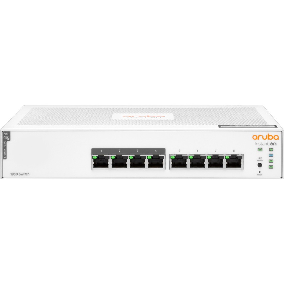HPE Instant On 1830 8G 4p Class4 PoE 65W Switch - 8 Ports - Manageable - Gigabit Ethernet - 10/100/1000Base-T - 2 Layer Supported - 8.20 W Power Consumption - 65 W PoE Budget - Twisted Pair - PoE Ports - Rack-mountable, Cabinet Mount, Table Top, Wall Mountable, Under Table