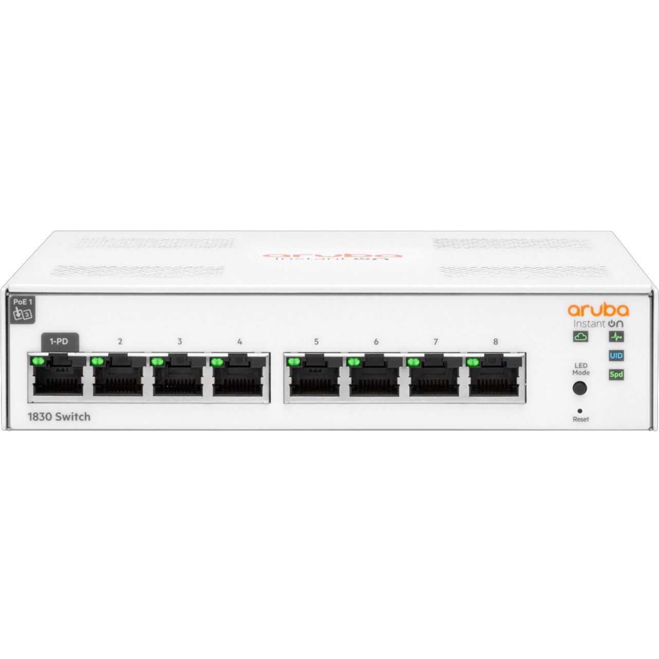 HPE Instant On 1830 8G Switch - 8 Ports - Manageable - Gigabit Ethernet - 10/100/1000Base-T - 2 Layer Supported - 5.90 W Power Consumption - 13 W PoE Budget - Twisted Pair - PoE Ports - Table Top, Wall Mountable, Under Table, Surface Mount, Desktop