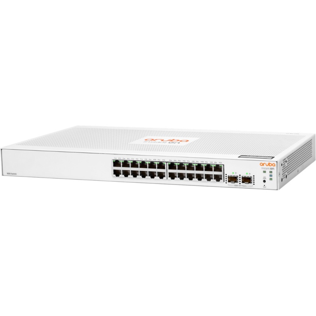 HPE Instant On 1830 24G 2SFP Switch - 24 Ports - Manageable - Gigabit Ethernet - 10/100/1000Base-T, 100/1000Base-X - 2 Layer Supported - Modular - 2 SFP Slots - 7.80 W Power Consumption - Twisted Pair, Optical Fiber - Rack-mountable, Cabinet Mount, Table Top, Wall Mountable, Under Table, Desktop