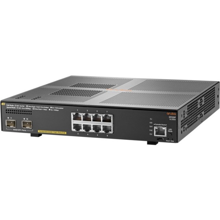 HPE 2930F 8G PoE+ 2SFP+ Switch - 8 Ports - Manageable - 10 Gigabit Ethernet, Gigabit Ethernet - 10/100/1000Base-T, 10GBase-X