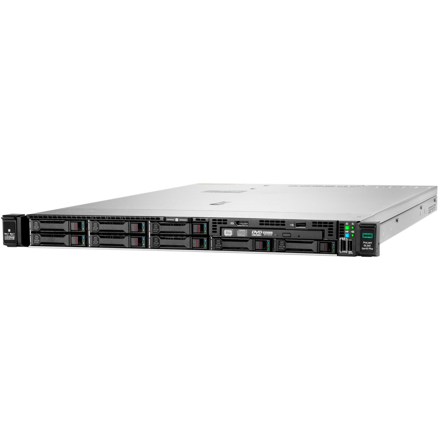 HPE ProLiant DL360 G10 Plus 1U Rack Server - 1 Xeon Silver 4314 2.40 GHz - 32 GB RAM - 12Gb/s SAS Controller - Intel C621A Chip - 2 Processor Support - 2 TB RAM Support - DDR4 SDRAM Up to 16 MB Graphic Card - 10 Gigabit Ethernet - 8 x Total Bay(s) - 8 x SFF Bay(s) - Hot Swappable Bays - 1 x 800 W - Intel Optane Memory Ready
