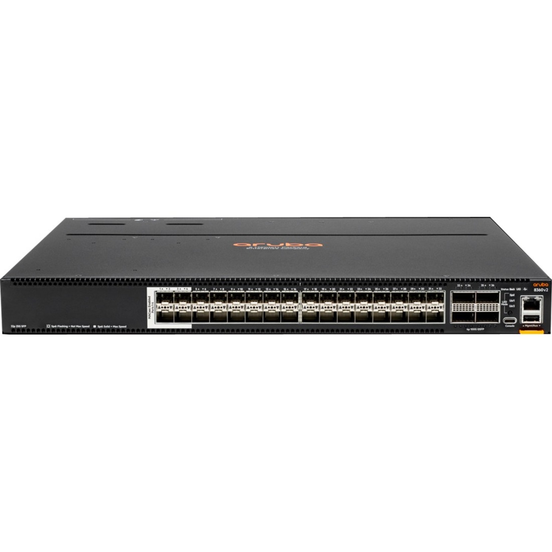 HPE 8360v2- 32Y4C Ethernet Switch - Manageable - 25 Gigabit Ethernet, 100 Gigabit Ethernet - 25GBase-X, 100GBase-X - 3 Layer Supported - Modular - 425 W Power Consumption - Optical Fiber - 1U - Rack-mountable - TAA Compliant