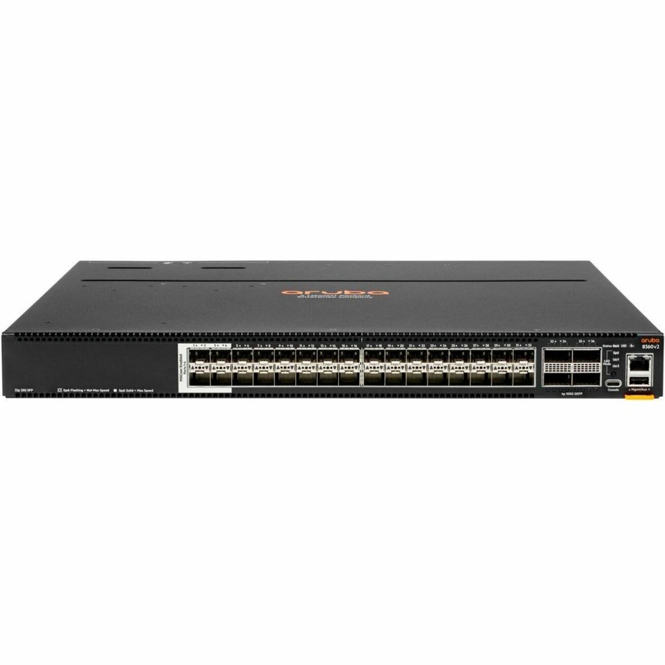 HPE 8360v2- 32Y4C Ethernet Switch - Manageable - 25 Gigabit Ethernet, 100 Gigabit Ethernet - 25GBase-X, 100GBase-X - 3 Layer Supported - Modular - 425 W Power Consumption - Optical Fiber - 1U - Rack-mountable, Cabinet Mount, Surface Mount - Lifetime Limited Warranty - TAA Compliant