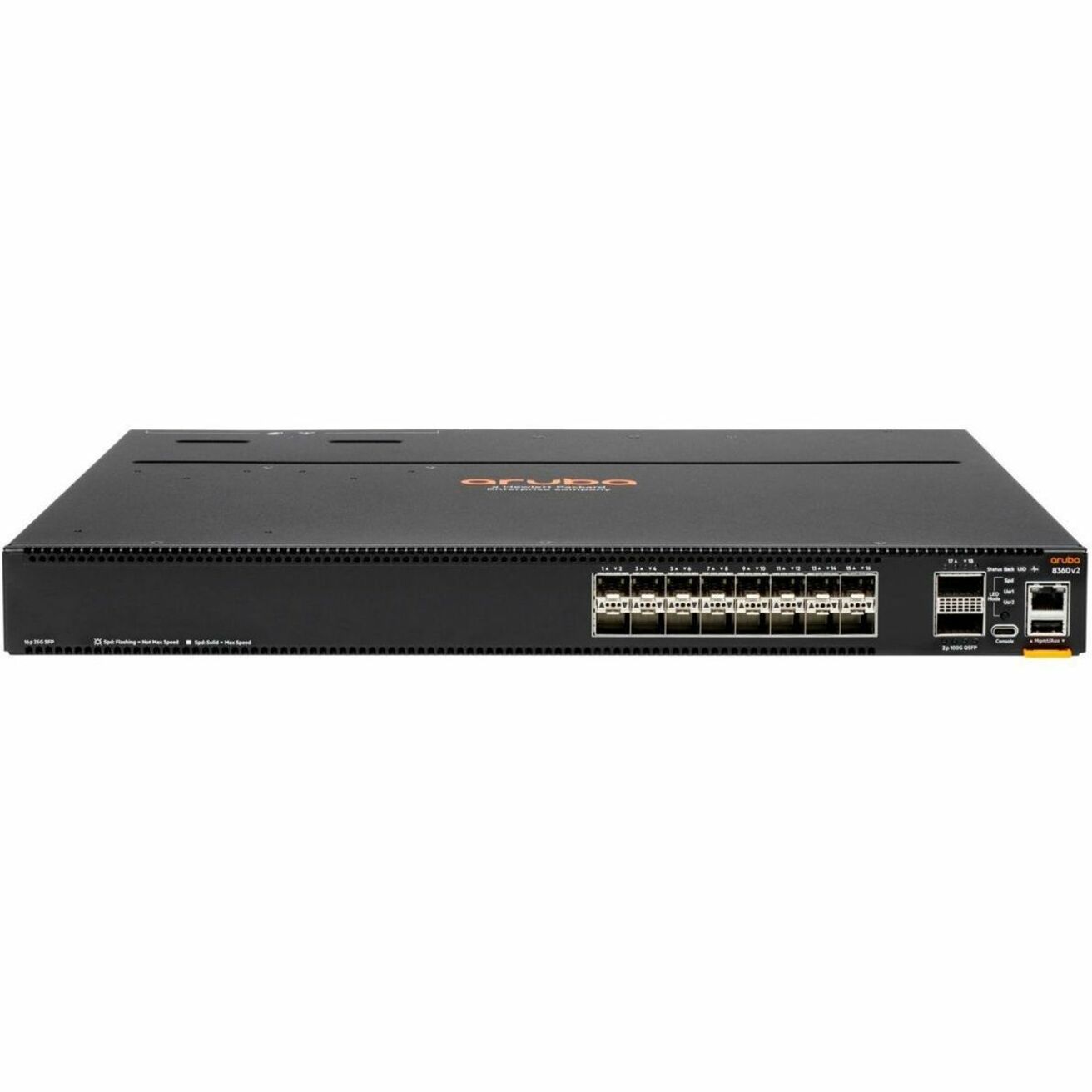 Aruba CX 8360v2 8360-16Y2C Ethernet Switch - Manageable - 25 Gigabit Ethernet, 100 Gigabit Ethernet, 10 Gigabit Ethernet, 40 Gigabit Ethernet - 25GBase-X, 100GBase-X, 10GBase-X, 40GBase-X - 3 Layer Supported - Modular - 325 W Power Consumption - Optical Fiber - Black - 1U - Cabinet Mount, Surface Mount, Rack-mountable - Lifetime Limited Warranty - TAA Compliant