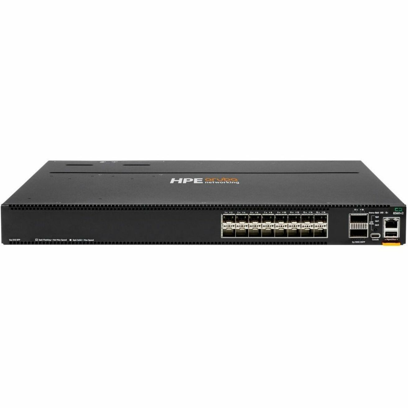 Aruba CX 8360-16Y2C v2 16p 25G SFP/SFP+/SFP28 2p 100G QSFP+/28 BF 3 Fans 2 AC Bdl - Manageable - Gigabit Ethernet, 10 Gigabit Ethernet, 25 Gigabit Ethernet, 40 Gigabit Ethernet, 100 Gigabit Ethernet - 1000Base-X, 10GBase-X, 25GBase-X, 40GBase-X, 100GBase-X - 3 Layer Supported - 325 W Power Consumption - Optical Fiber - Rack-mountable - Lifetime Limited Warranty
