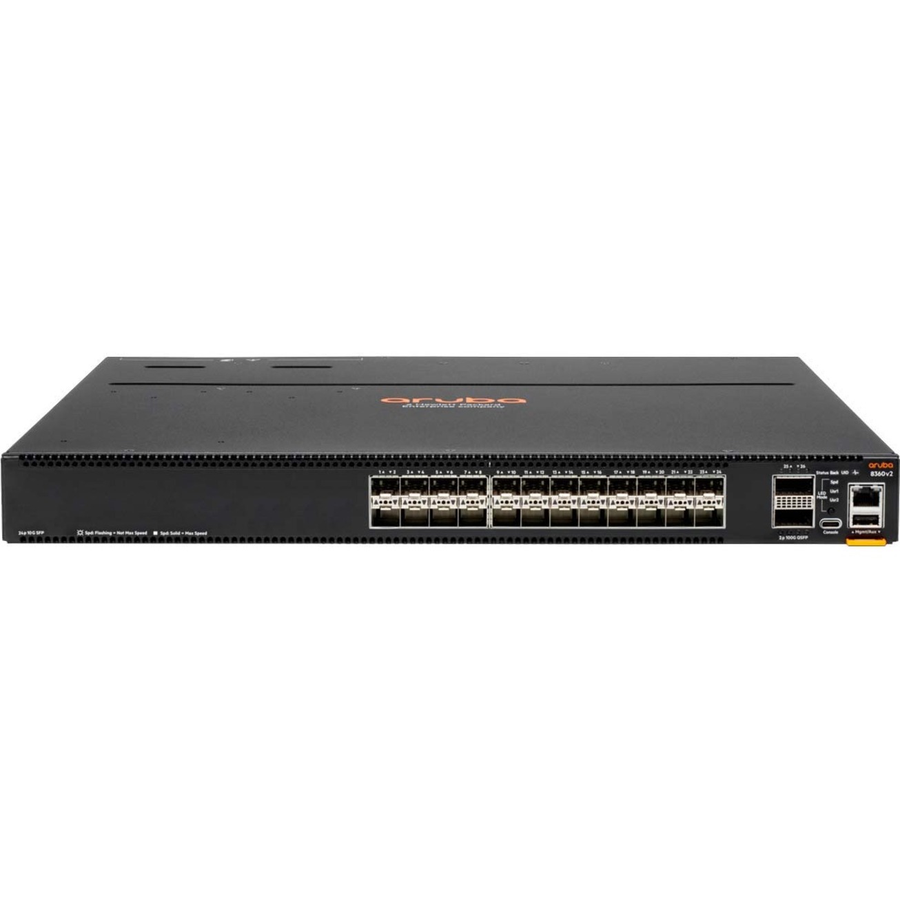 HPE 8360v2- 24XF2C Ethernet Switch - Manageable - 10 Gigabit Ethernet, 100 Gigabit Ethernet - 10GBase-X, 100GBase-X - 3 Layer Supported - Modular - 375 W Power Consumption - Optical Fiber - 1U - Rack-mountable - Lifetime Limited Warranty - TAA Compliant