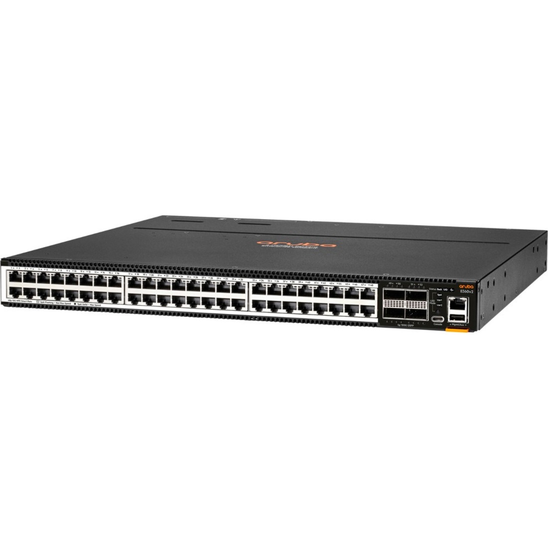 HPE 8360-48XT4CV2 Ethernet Switch - Manageable - 10 Gigabit Ethernet, 100 Gigabit Ethernet - 10GBase-T, 100GBase-X - 3 Layer Supported - Modular - 500 W Power Consumption - Optical Fiber, Twisted Pair - 1U - Rack-mountable, Cabinet Mount, Surface Mount - TAA Compliant