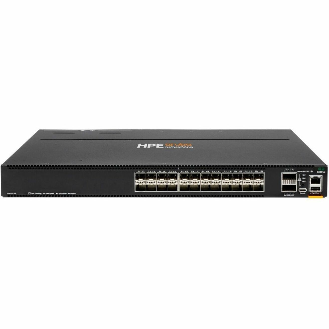 Aruba CX 8360-24XF2C v2 Power-to-Port Airflow 3 Fans 2 PSU Attached Bundle - Manageable - 10 Gigabit Ethernet, 100 Gigabit Ethernet - 10GBase-X, 100GBase-X - 3 Layer Supported - 325 W Power Consumption - Optical Fiber - Rack-mountable - Lifetime Limited Warranty