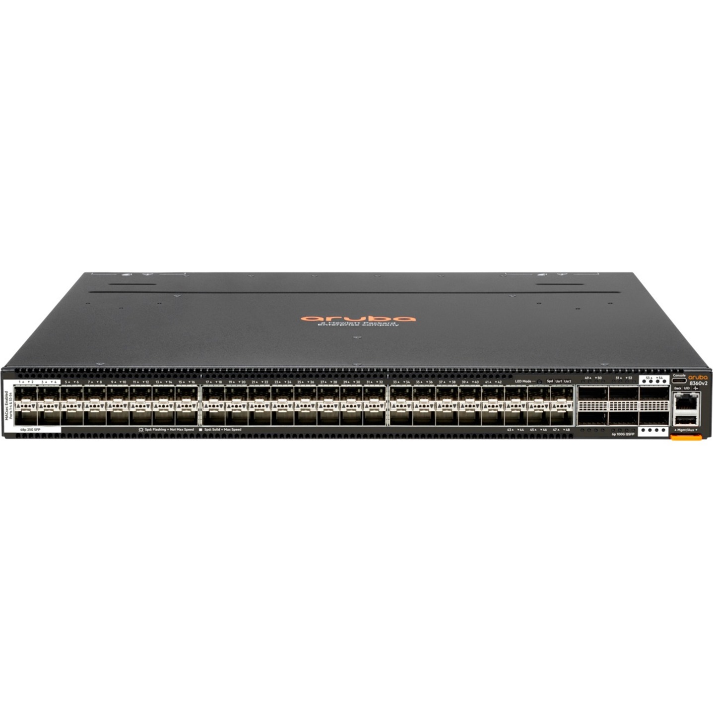 HPE CX 8360-48Y6CV2 Ethernet Switch - Manageable - 10 Gigabit Ethernet, 100 Gigabit Ethernet - 10GBase-T, 100GBase-X - 3 Layer Supported - 725 W Power Consumption - Optical Fiber, Twisted Pair - 1U - Rack-mountable, Surface Mount - Lifetime Limited Warranty - TAA Compliant