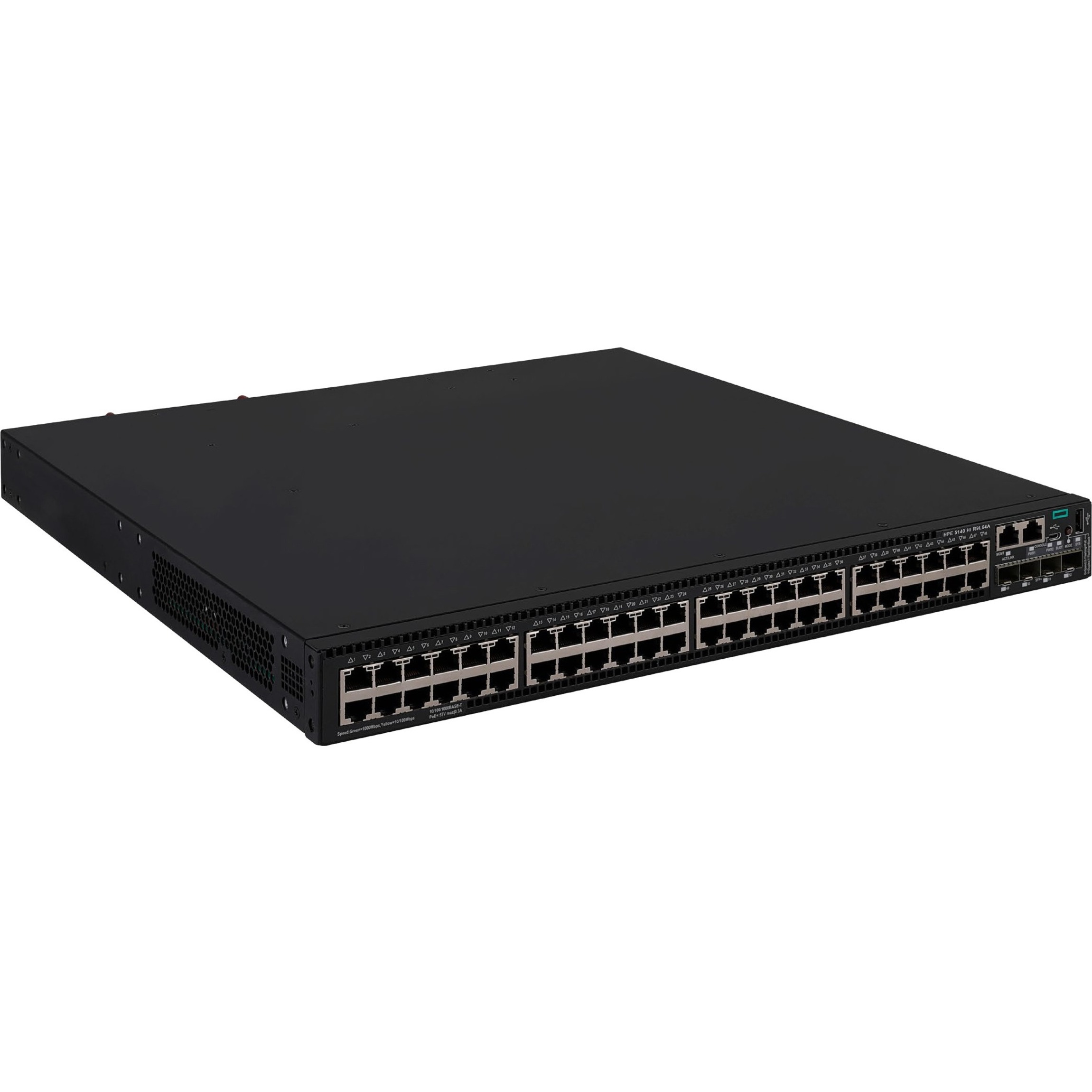 HPE FlexNetwork 5140 48G 4SFP+ HI Switch - 48 Ports - Manageable - Gigabit Ethernet, 10 Gigabit Ethernet - 10/100/1000Base-T, 10GBase-X - 2 Layer Supported - Modular - 96 W Power Consumption - Optical Fiber, Twisted Pair - 1U - Rack-mountable, Cabinet Mount