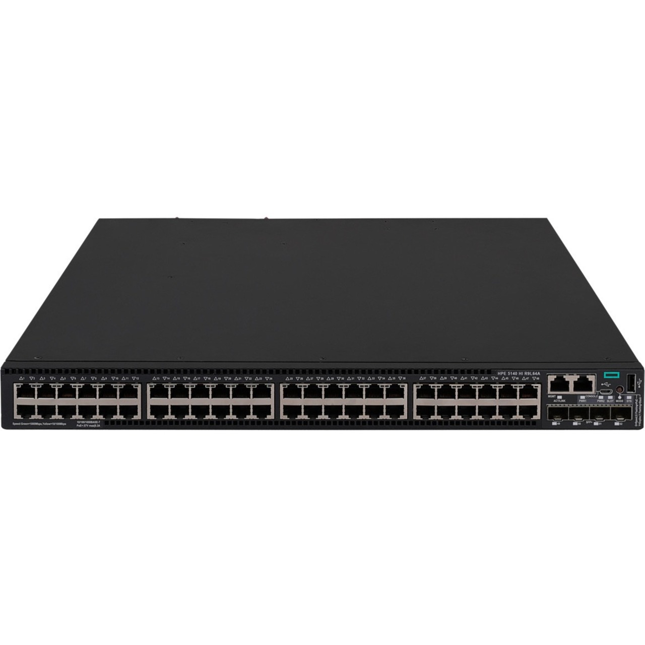 HPE FlexNetwork 5140 48G PoE+ 4SFP+ HI Switch - 48 Ports - Manageable - Gigabit Ethernet, 10 Gigabit Ethernet - 10/100/1000Base-T, 10GBase-X - 2 Layer Supported - Modular - 1742 W Power Consumption - 1440 W PoE Budget - Optical Fiber, Twisted Pair - PoE Ports - 1U - Rack-mountable, Cabinet Mount