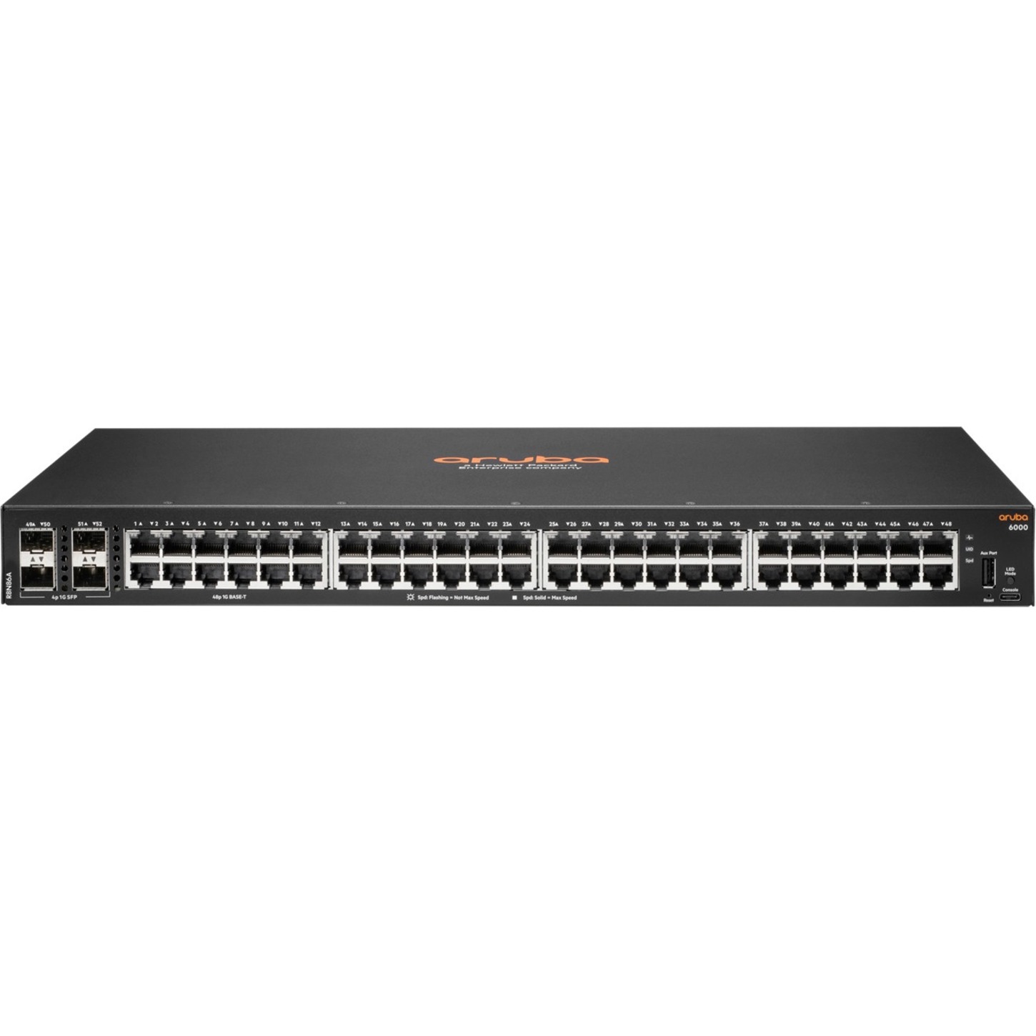 HPE 6000 48G 4SFP Switch - 48 Ports - Manageable - Gigabit Ethernet, 10 Gigabit Ethernet - 10/100/1000Base-T, 10GBase-X - 3 Layer Supported - Modular - 4 SFP Slots - 44.20 W Power Consumption - Twisted Pair, Optical Fiber - PoE Ports - 1U - Rack-mountable, Cabinet Mount, Surface Mount, Wall Mountable