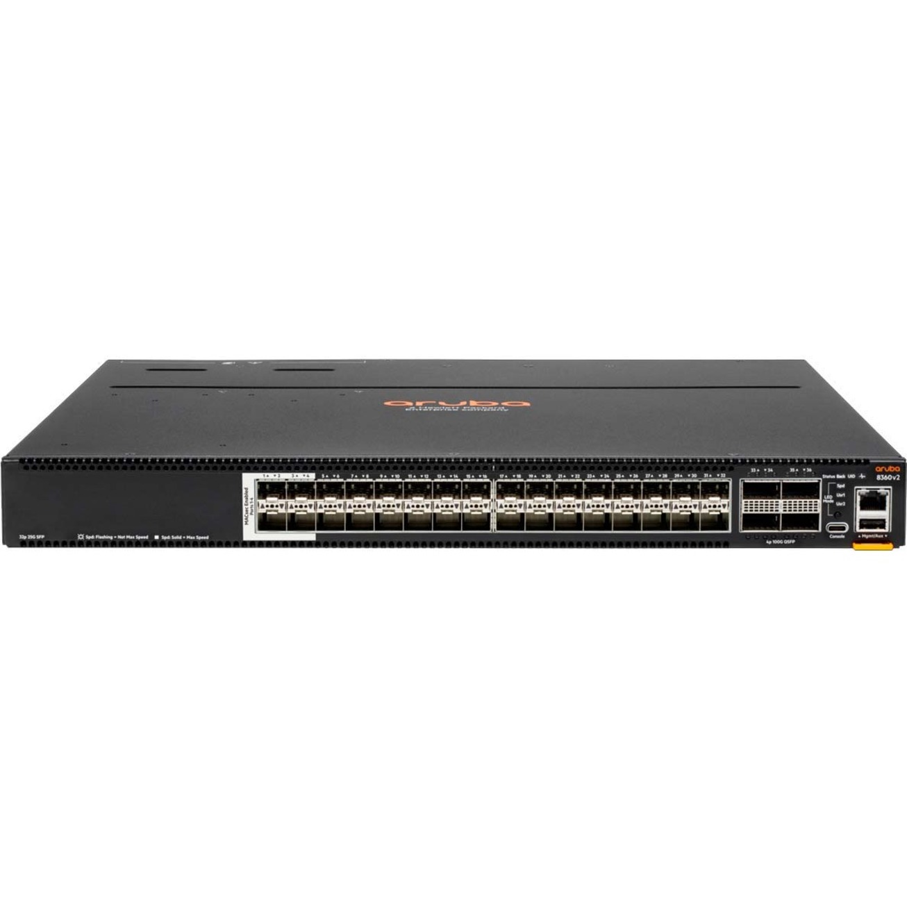 HPE 8360v2- 32Y4C Ethernet Switch - Manageable - 25 Gigabit Ethernet, 100 Gigabit Ethernet - 25GBase-X, 100GBase-X - 3 Layer Supported - Modular - 425 W Power Consumption - Optical Fiber - 1U - Rack-mountable - Lifetime Limited Warranty - TAA Compliant