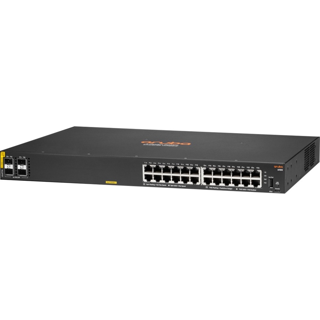 HPE 6100 24G Class4 PoE 4SFP+ 370W Switch - 24 Ports - Manageable - Gigabit Ethernet, 10 Gigabit Ethernet - 10/100/1000Base-T