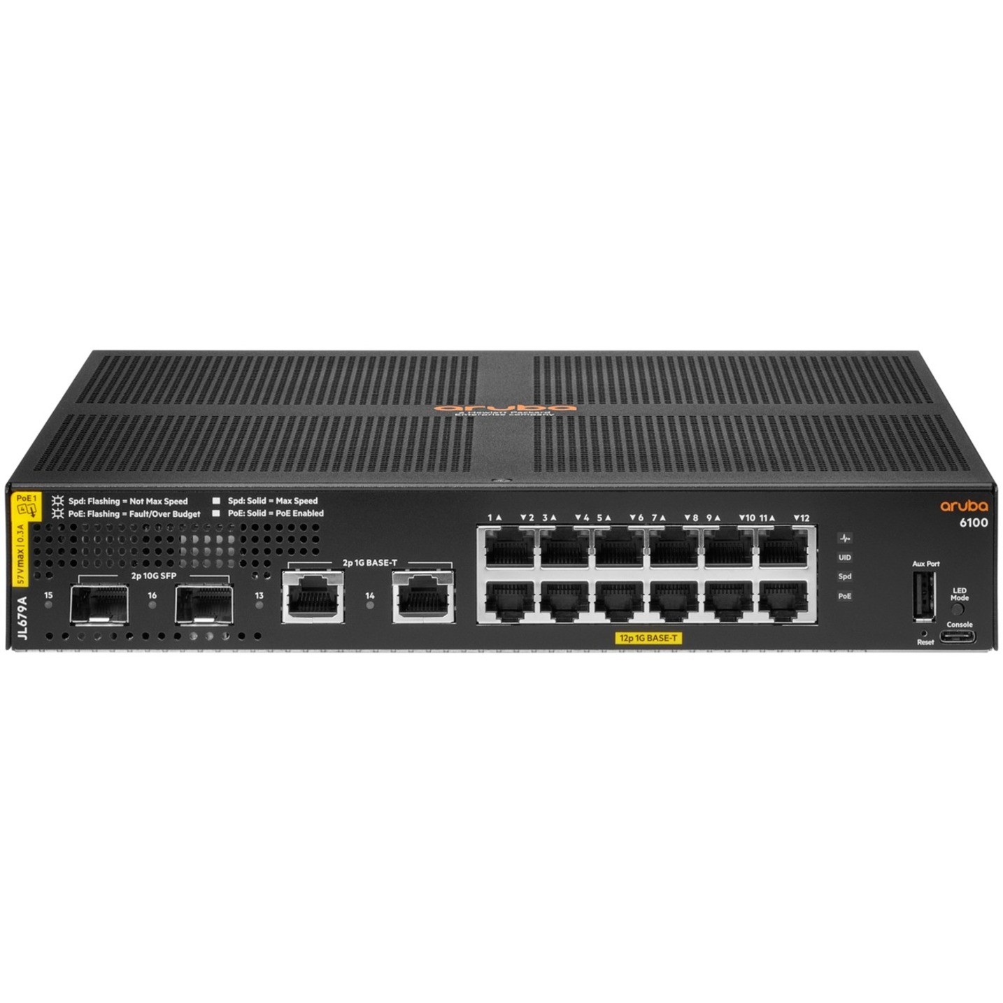 HPE 6100 Ethernet Switch - 12 Ports - Manageable - Gigabit Ethernet, 10 Gigabit Ethernet - 10/100/1000Base-T, 10GBase-X - Refurbished - 2 Layer Supported - Modular - 21.90 W Power Consumption - 139 W PoE Budget - Optical Fiber, Twisted Pair - PoE Ports - 1U - Wall Mountable, Rack-mountable, Surface Mount