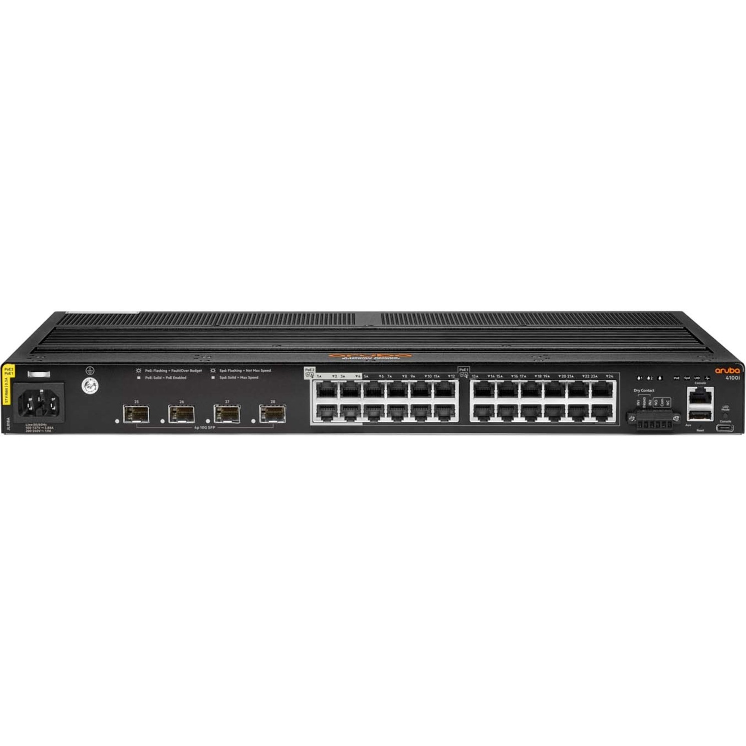 HPE CX 4100i Ethernet Switch - 24 Ports - Manageable - Gigabit Ethernet, 10 Gigabit Ethernet - 10/100/1000Base-T, 10GBase-X - 3 Layer Supported - Modular - 23 W Power Consumption - 240 W PoE Budget - Optical Fiber, Twisted Pair - PoE Ports - 1U - Rack-mountable, DIN Rail Mountable