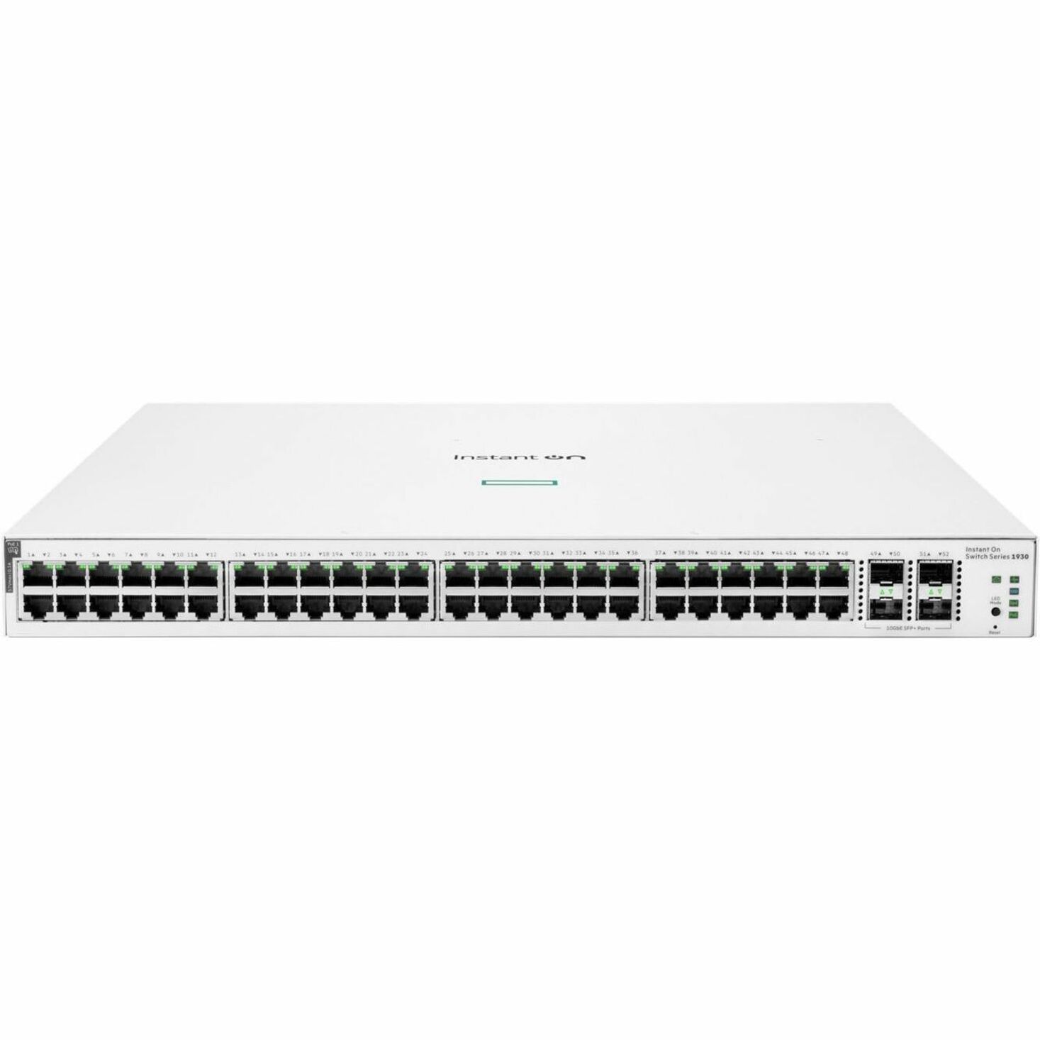 HPE Instant On 1930 48G Class4 PoE 4SFP/SFP+ 370W Switch - 48 Ports - Manageable - Gigabit Ethernet, 10 Gigabit Ethernet - 10/100/1000Base-T, 10GBase-X - Refurbished - 4 Layer Supported - Modular - 460 W Power Consumption - 370 W PoE Budget - Optical Fiber, Twisted Pair - PoE Ports - 1U - Rack-mountable