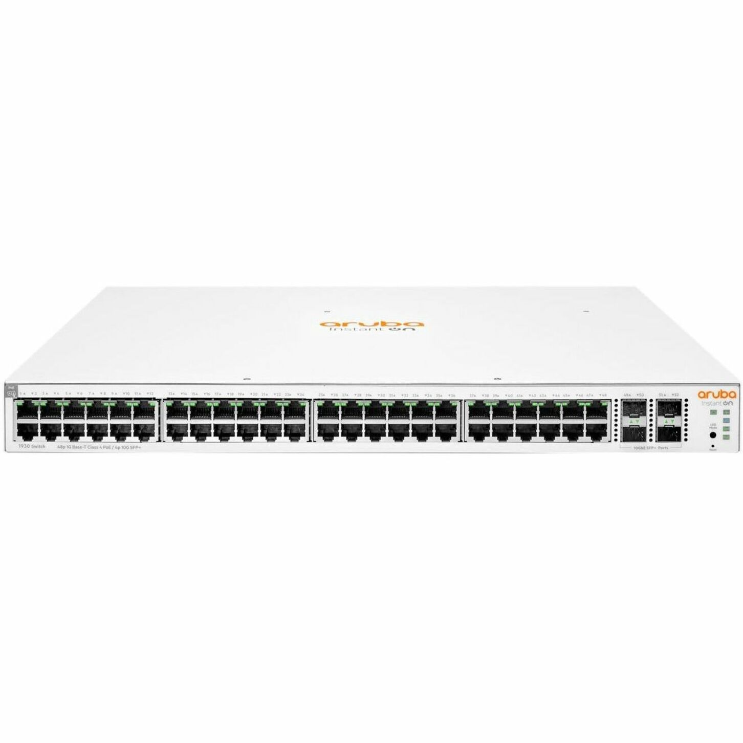 HPE Instant On 1930 48G Class4 PoE 4SFP/SFP+ 370W Switch - 48 Ports - Manageable - Gigabit Ethernet, 10 Gigabit Ethernet - 10/100/1000Base-T, 10GBase-X - 4 Layer Supported - Modular - 520 W Power Consumption - 370 W PoE Budget - Optical Fiber, Twisted Pair - PoE Ports - 1U - Rack-mountable, Wall Mountable, Table Top, Cabinet Mount, Under Table