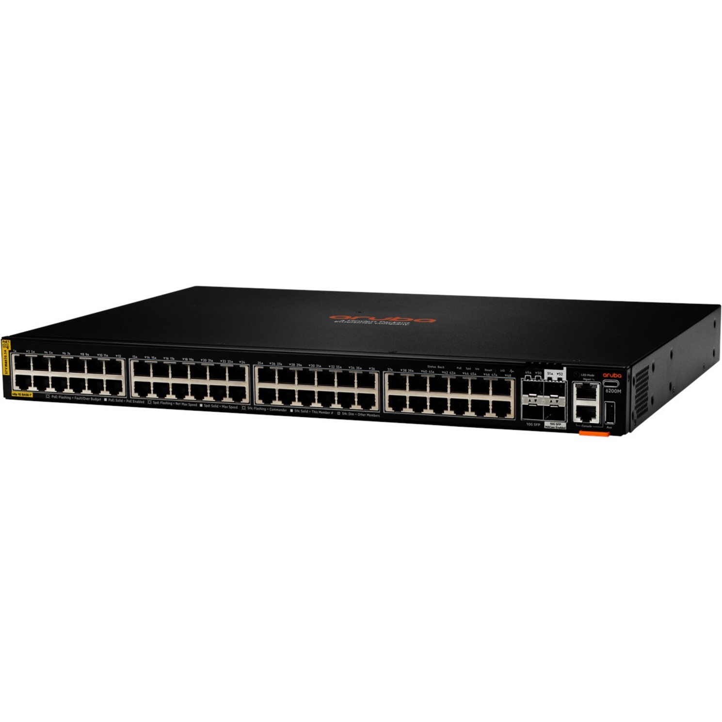 HPE 6200M 48G Class4 PoE 4SFP+ Switch - 48 Ports - Manageable - Gigabit Ethernet, 10 Gigabit Ethernet - 10/100/1000Base-T, 10GBase-X - 3 Layer Supported - Modular - 76 W Power Consumption - 1440 W PoE Budget - Optical Fiber, Twisted Pair - PoE Ports - Rack-mountable, Surface Mount, Cabinet Mount