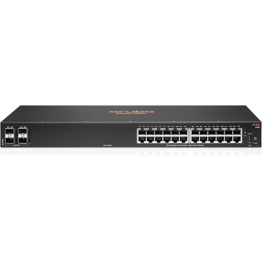 HPE 6100 24G 4SFP+ Switch - 24 Ports - Gigabit Ethernet, 10 Gigabit Ethernet - 10/100/1000Base-T, 10GBase-X - Refurbished - 3 Layer Supported - Modular - 33 W Power Consumption - Twisted Pair, Optical Fiber - 1U - Rack-mountable, Wall Mountable